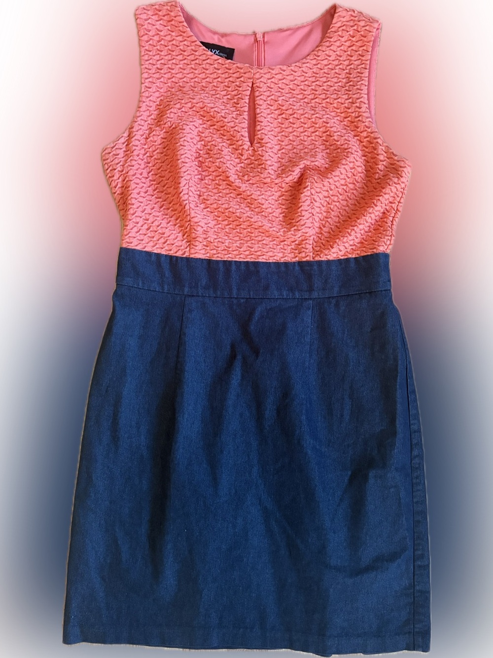 Alyx Coral Textured Bodice with Navy Faux Denim Skirt